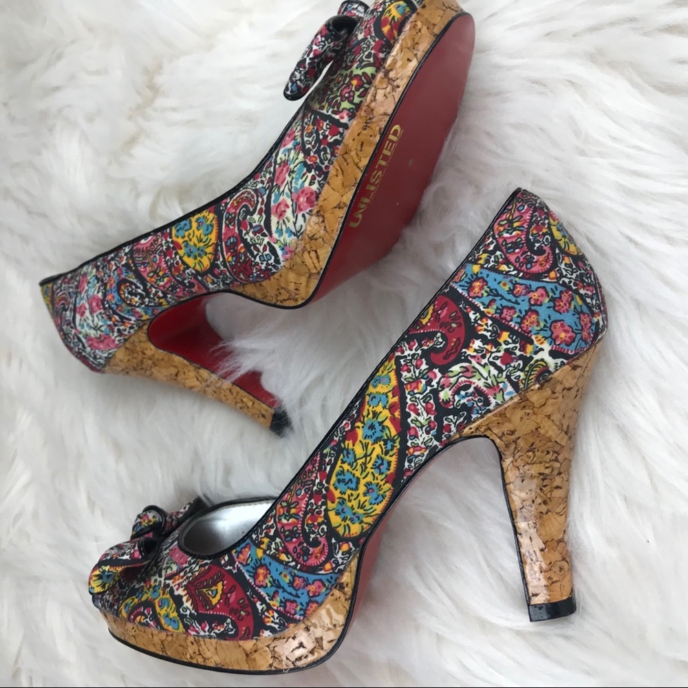 Unlisted Kenneth Cole Heels Floral Faux Cork